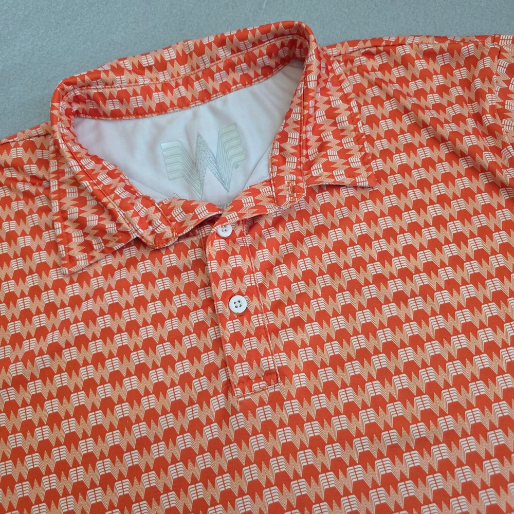 Whataburger Mens Medium Orange White Logo Print Performance Polo Shirt Short Slv